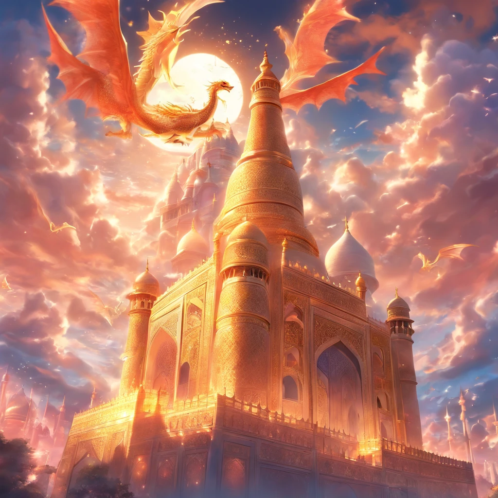 Taj Mahal、Taj Mahal in the fantasy world、The golden Taj Mahal、In the sky、Dragon is flying、