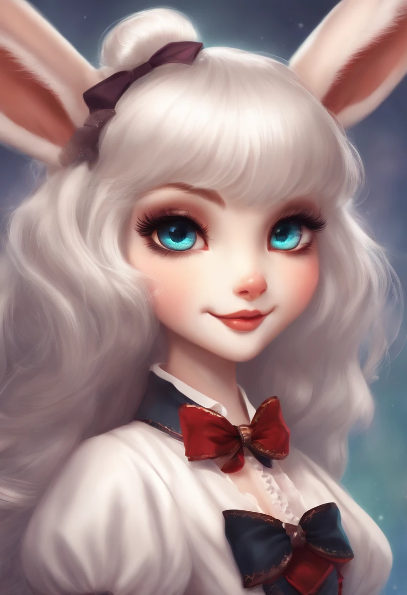 rabbite, hair bow, grin