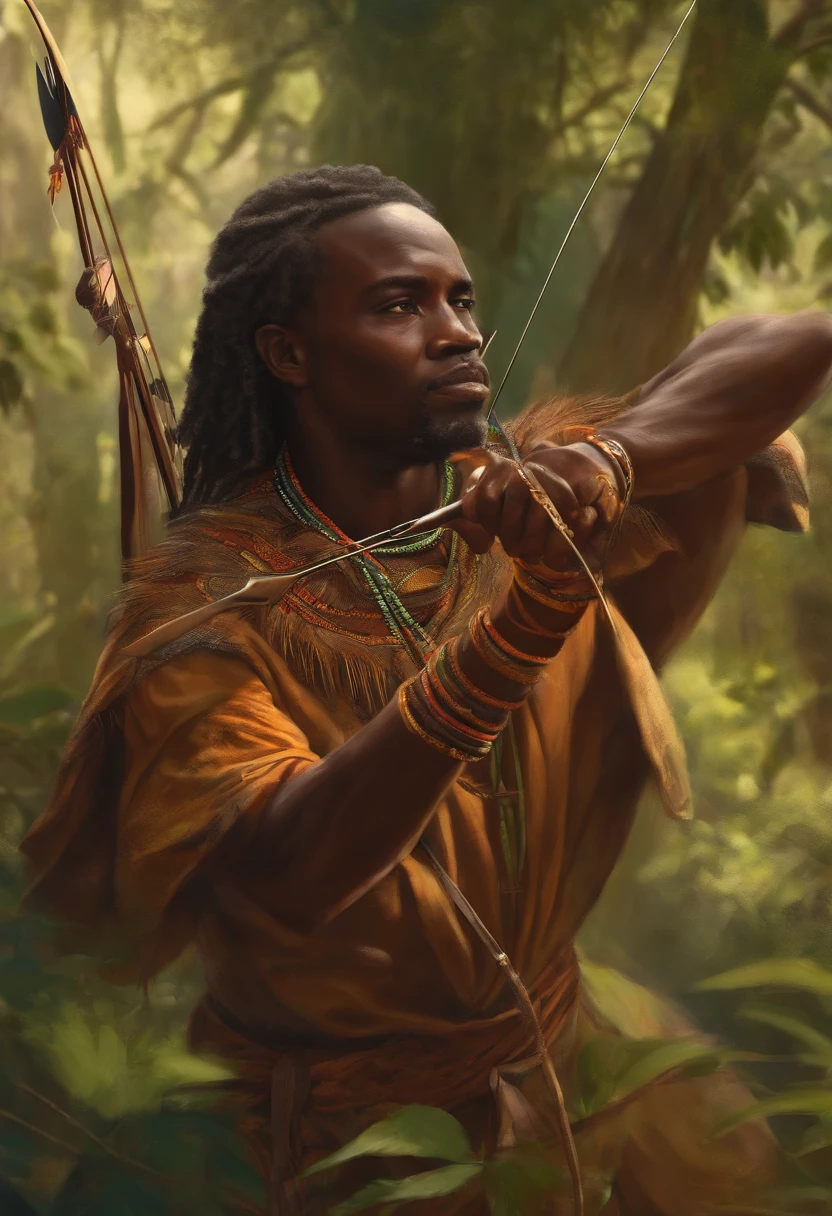 Drawing of the African orisha of the Oxossi Forest with his bow and arrow