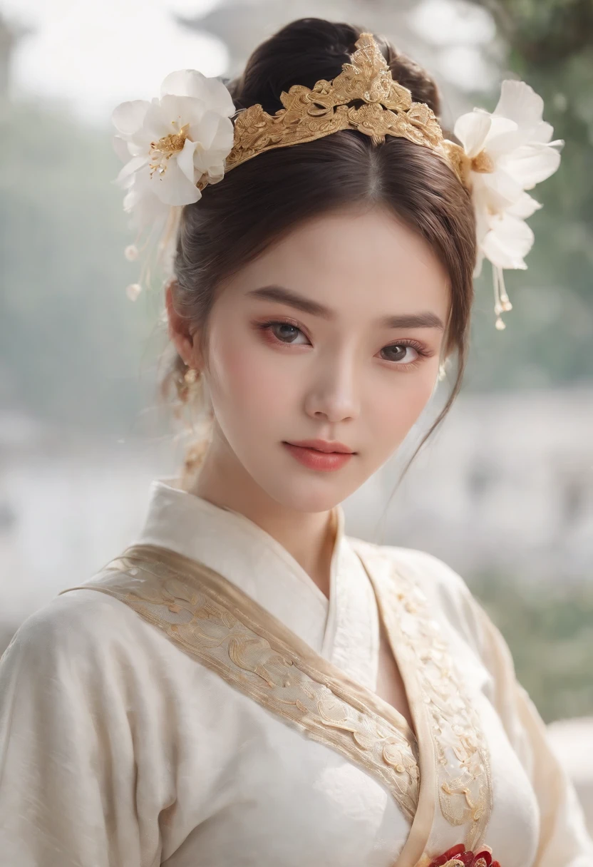 A girl, ancient Chinese costume, whole body, sunshine, clear face, clean white background, masterpiece, super detail, epic composition, ultra HD, high quality, extremely detailed, official art, uniform 8k wallpaper, super detail, 32k