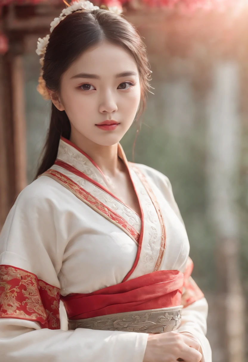 A girl, ancient Chinese costume, whole body, sunshine, clear face, clean white background, masterpiece, super detail, epic composition, ultra HD, high quality, extremely detailed, official art, uniform 8k wallpaper, super detail, 32k