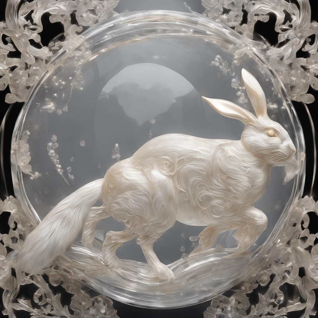 Moon,hisui,crystal-clear,semi transparent,treasures,precious,Beautifully carved,,Cute rabbit shape