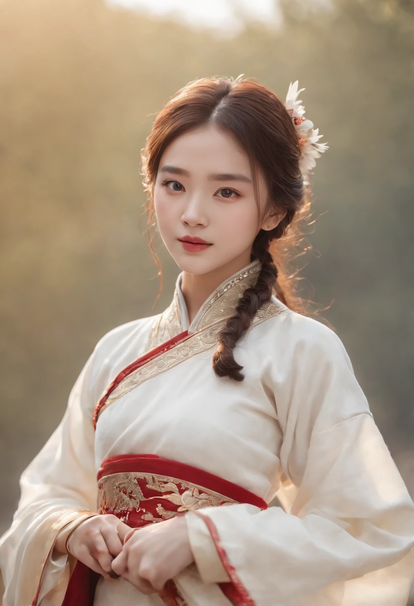 A girl, ancient Chinese costume, whole body, sunshine, clear face, clean white background, masterpiece, super detail, epic composition, ultra HD, high quality, extremely detailed, official art, uniform 8k wallpaper, super detail, 32k