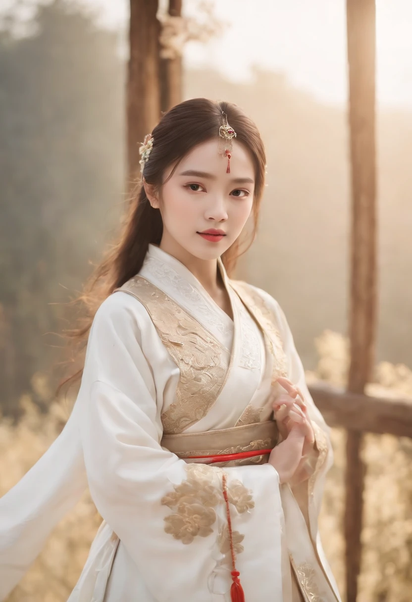 A girl, ancient Chinese costume, whole body, sunshine, clear face, clean white background, masterpiece, super detail, epic composition, ultra HD, high quality, extremely detailed, official art, uniform 8k wallpaper, super detail, 32k