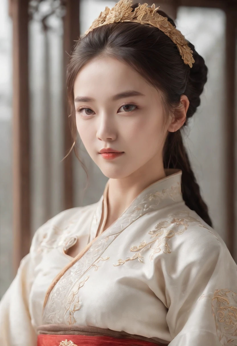 A girl, ancient Chinese costume, whole body, sunshine, clear face, clean white background, masterpiece, super detail, epic composition, ultra HD, high quality, extremely detailed, official art, uniform 8k wallpaper, super detail, 32k
