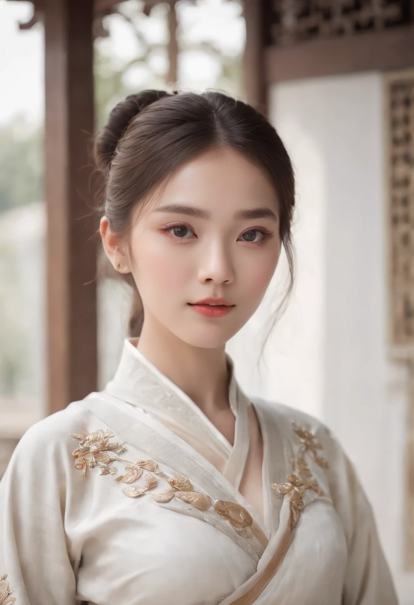 A girl, ancient Chinese costume, whole body, sunshine, clear face, clean white background, masterpiece, super detail, epic composition, ultra HD, high quality, extremely detailed, official art, uniform 8k wallpaper, super detail, 32k