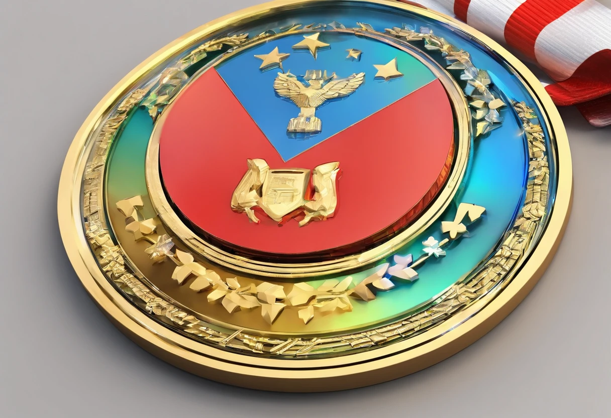 Round medal in front of glass。 Acrylic crystal