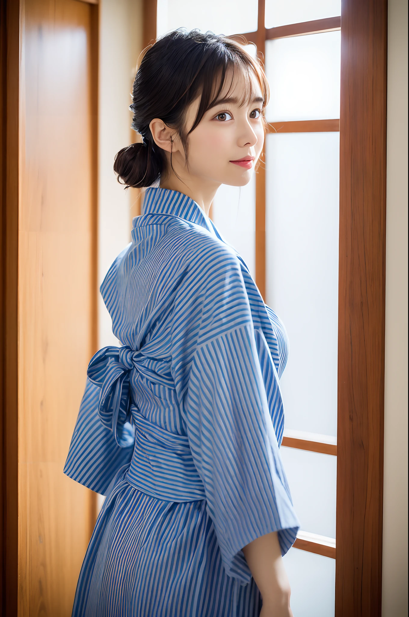 (Draw only one woman:1.8), Anatomically correct proportions, 8K, RAW shot, Best High Quality, masterpiece, realphoto, 18-year-old beauty, A dark-haired,torture room, (bound female prisoner:1.6), (dirty gray yukata:1.5), Yukata worn by female prisoners, Tattered yukata, (a wet body:1.5), (Tied behind your back:1.6), (Shibari:1.6), (Arms behind the body:1.6), dirty torture room, BDSM