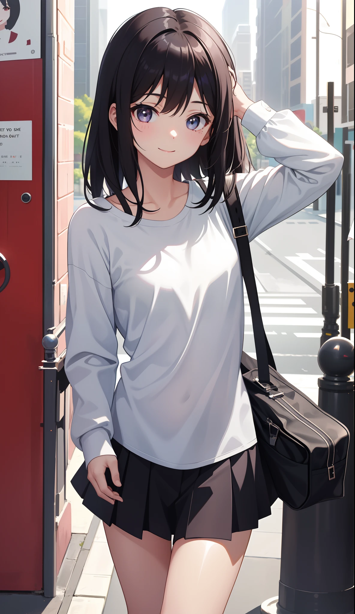1girl in、AS-Adult、A smile、The shirt、Ultra mini skirt、pantiy、(small tits)、Walking with a thigh、Upper body portrait、