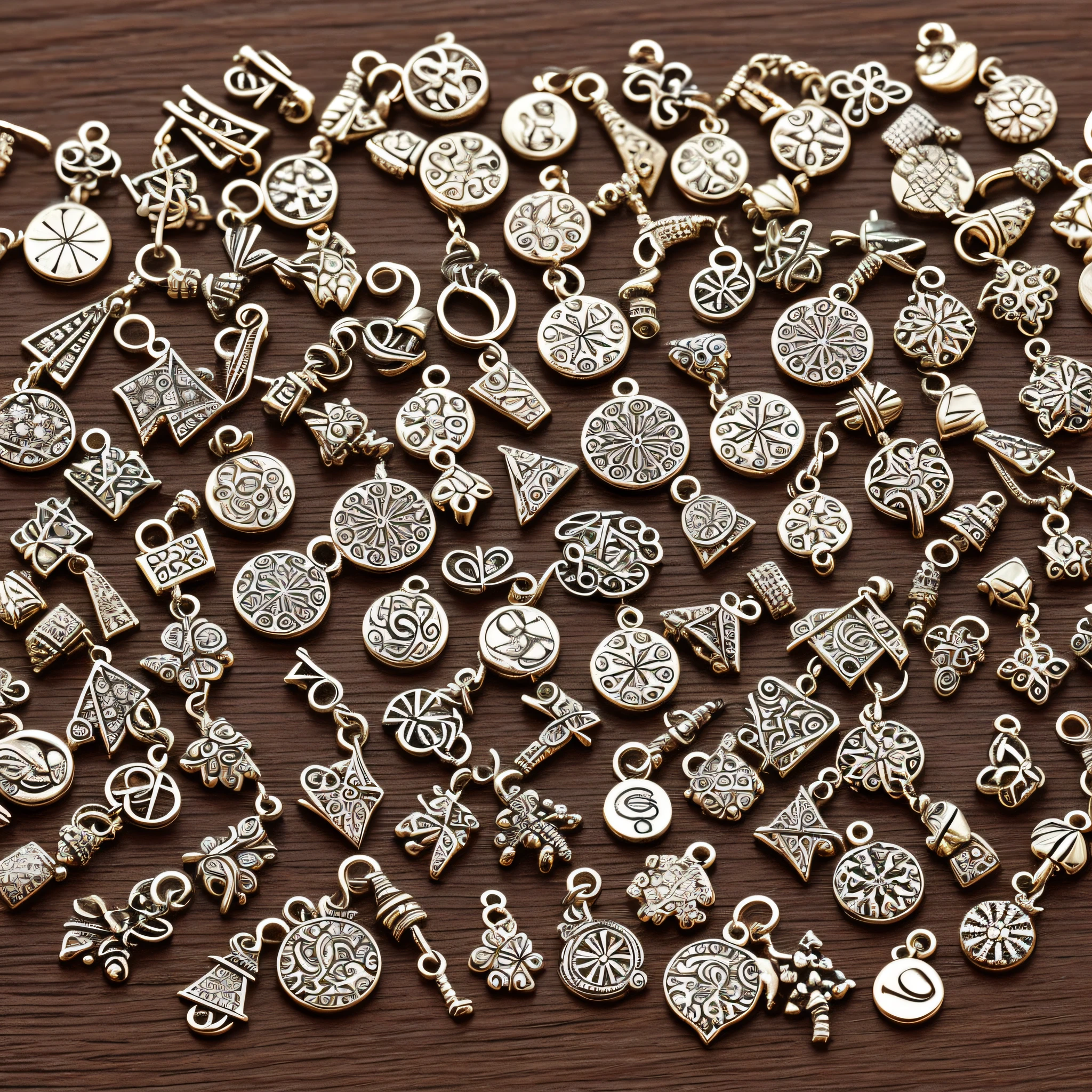 Charms: Small decorative pendants or trinkets usually worn on a bracelet.