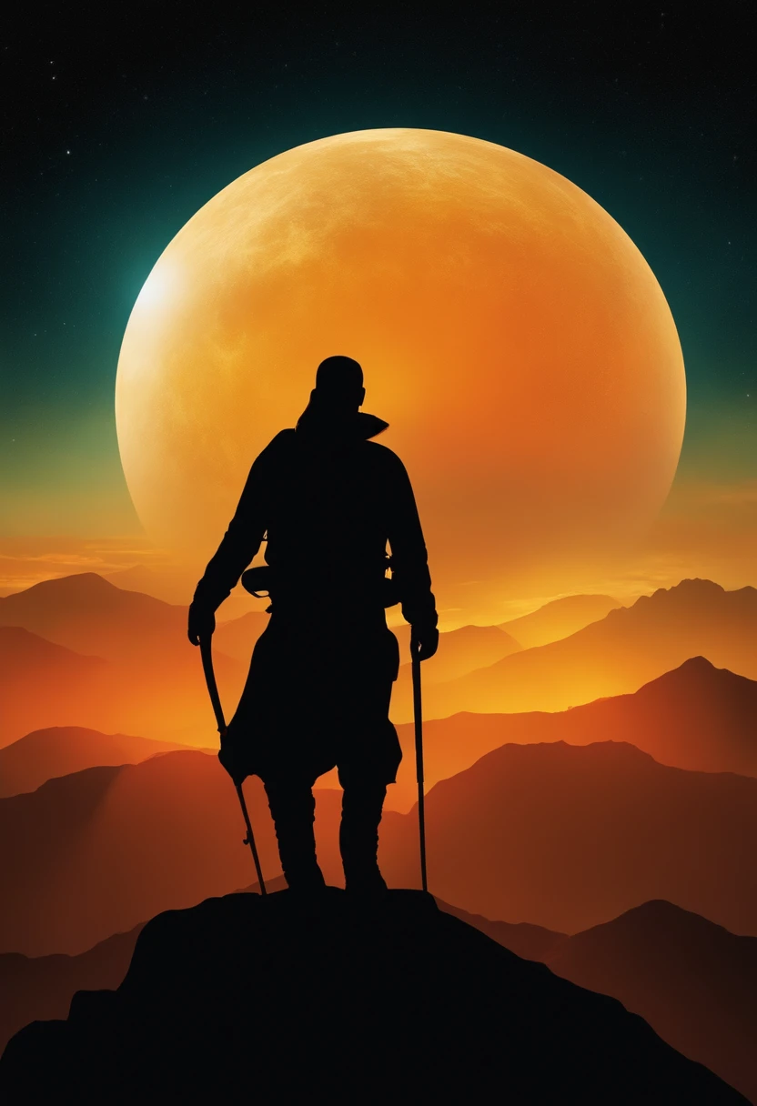 Silhouette the man of mountain on the sun