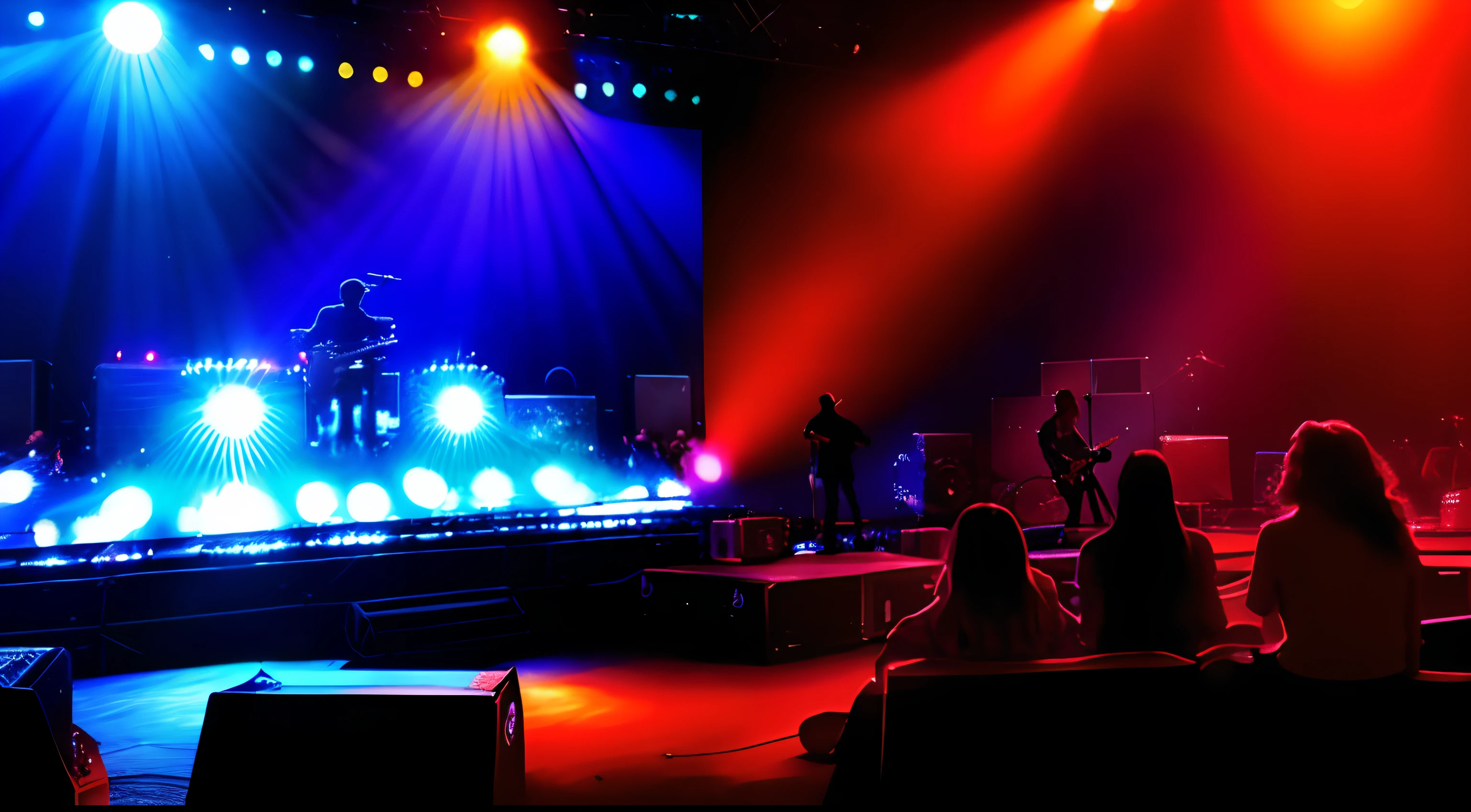 people sitting in front of a large screen with a band on it, giant video screens, giant led screens, large led screens, on rock concert stage, giant red led screens, giant screens, led screens, large commercial led screens, large screens, concert footage, tool band art, live concert photography, tool band, elaborate stage effects, huge computer screens