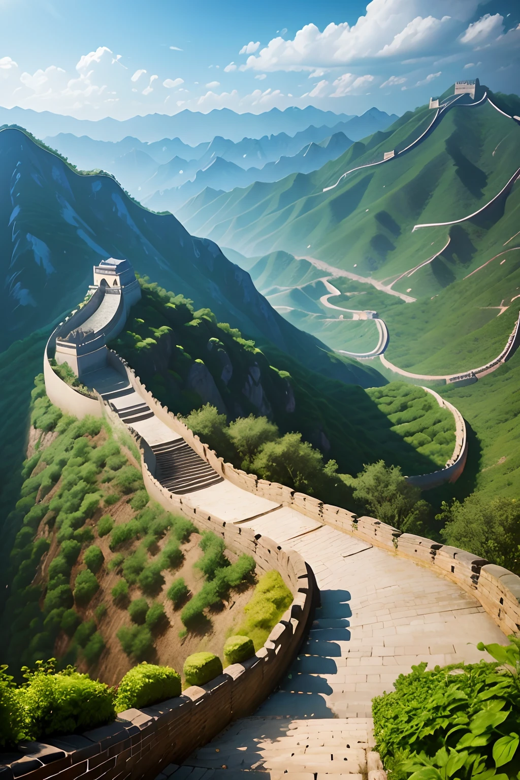 The Great Wall of China consists of hedges and trees，The Great Wall is covered with hedges，Garden shape of the Great Wall，