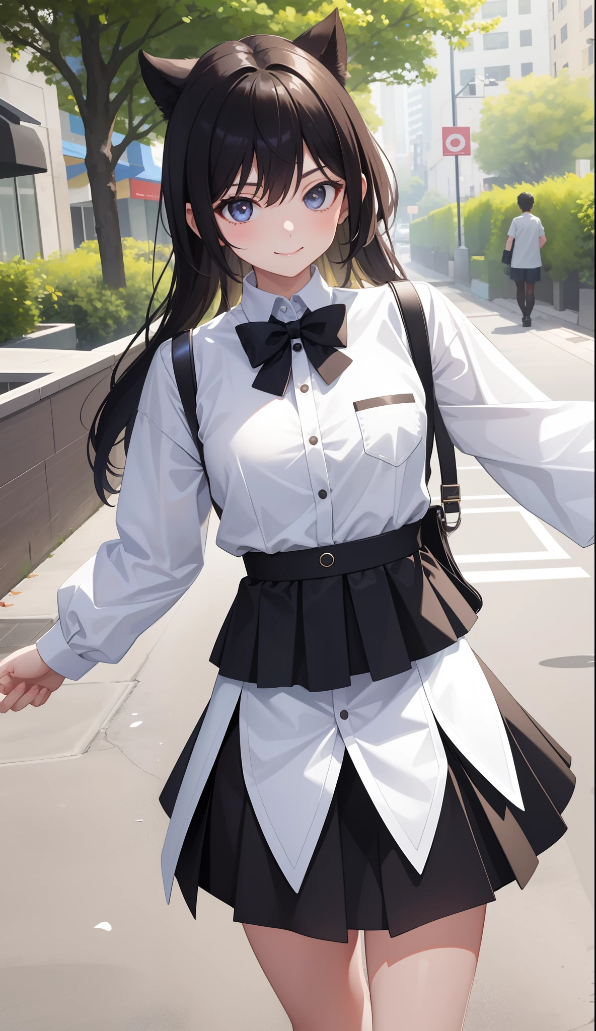 1girl in、AS-Adult、A smile、The shirt、Ultra mini skirt、pantiy、(small tits)、Walking with a thigh、Upper body portrait、