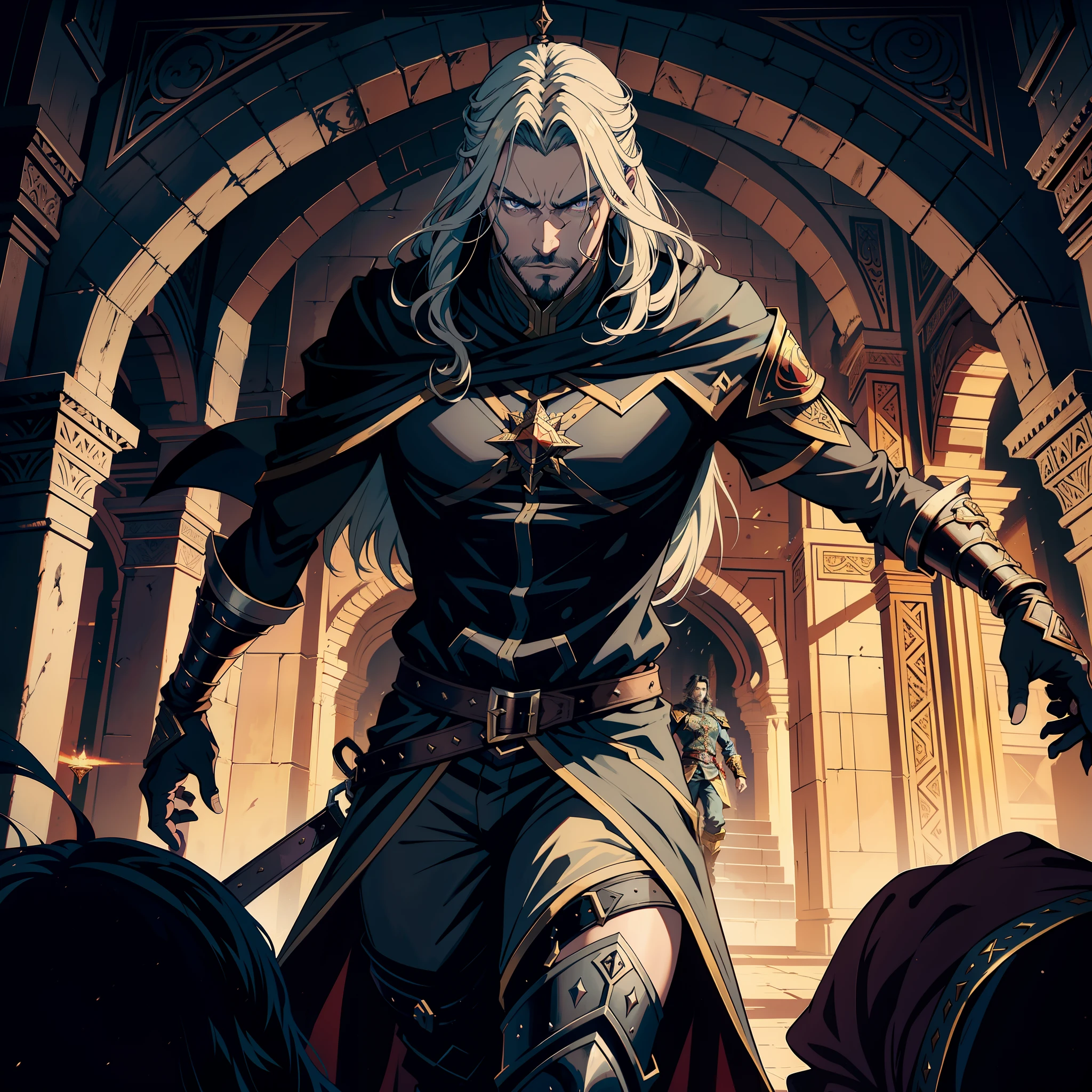 Castlevania Lord of the Shadows hyper realistic super detailed Dynamic cinematic scenes of hyper realistic men in combat Super detailed Moroccan faces Wearing a Moroccan Islamic environment