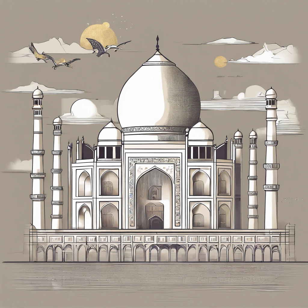Taj Mahal、Taj Mahal in the fantasy world、The golden Taj Mahal、In the sky、Dragon is flying、