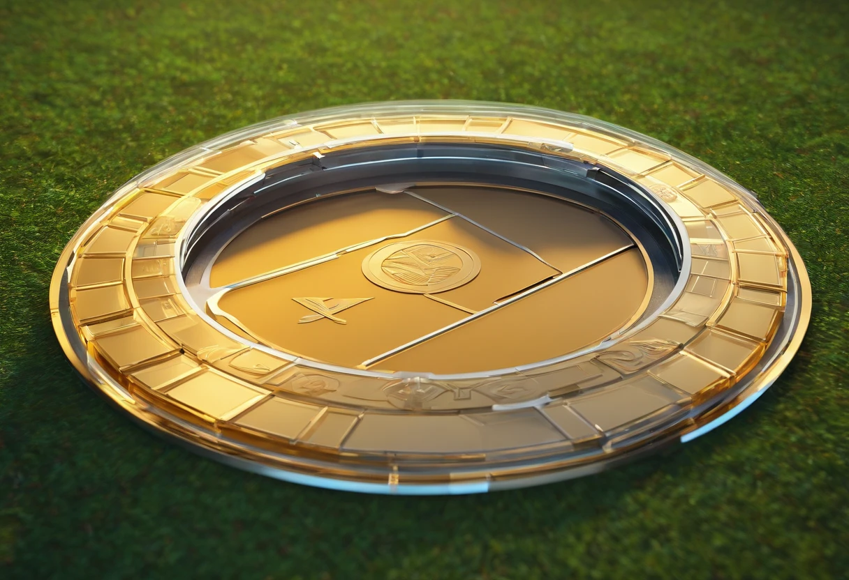 Glass round medal。 The front of the acrylic is placed on the grass in the middle of the stadium。Athletics elevation view