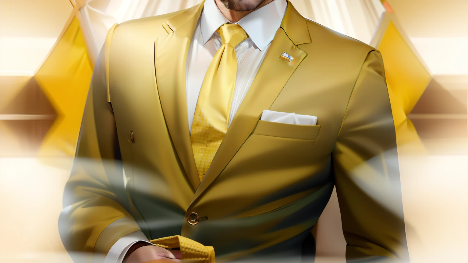 a close up of a man wearing a yellow suit and yellow pants, gold suit, official product photo, brown suit, official product image, grainy vintage, groovy, giorgio, geoffroy thoorens, full body view, wearing a classic yellow suit, suit, product photo, suit design,suit design, by Georg Arnold-Graboné, belgium