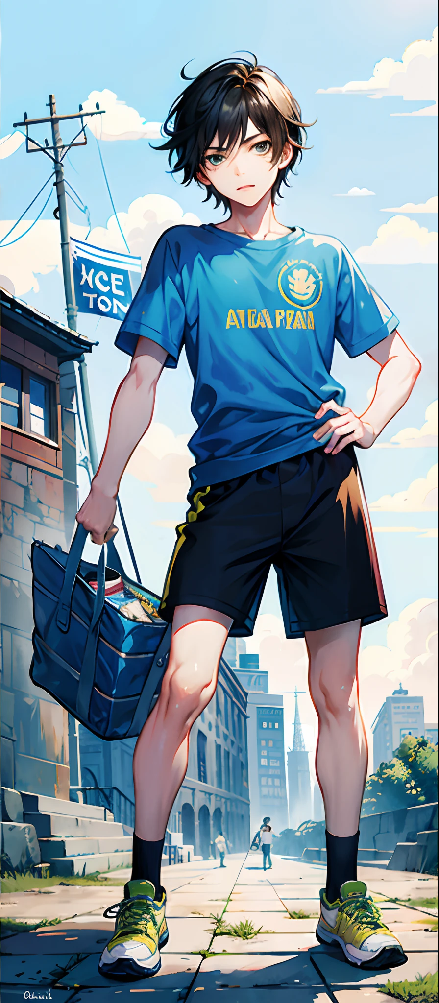 Percy Jackson, 13 year old kid, athletic, standing