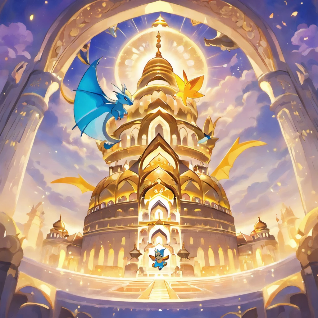 Taj Mahal、Taj Mahal in the fantasy world、The golden Taj Mahal、In the sky、Dragon is flying、