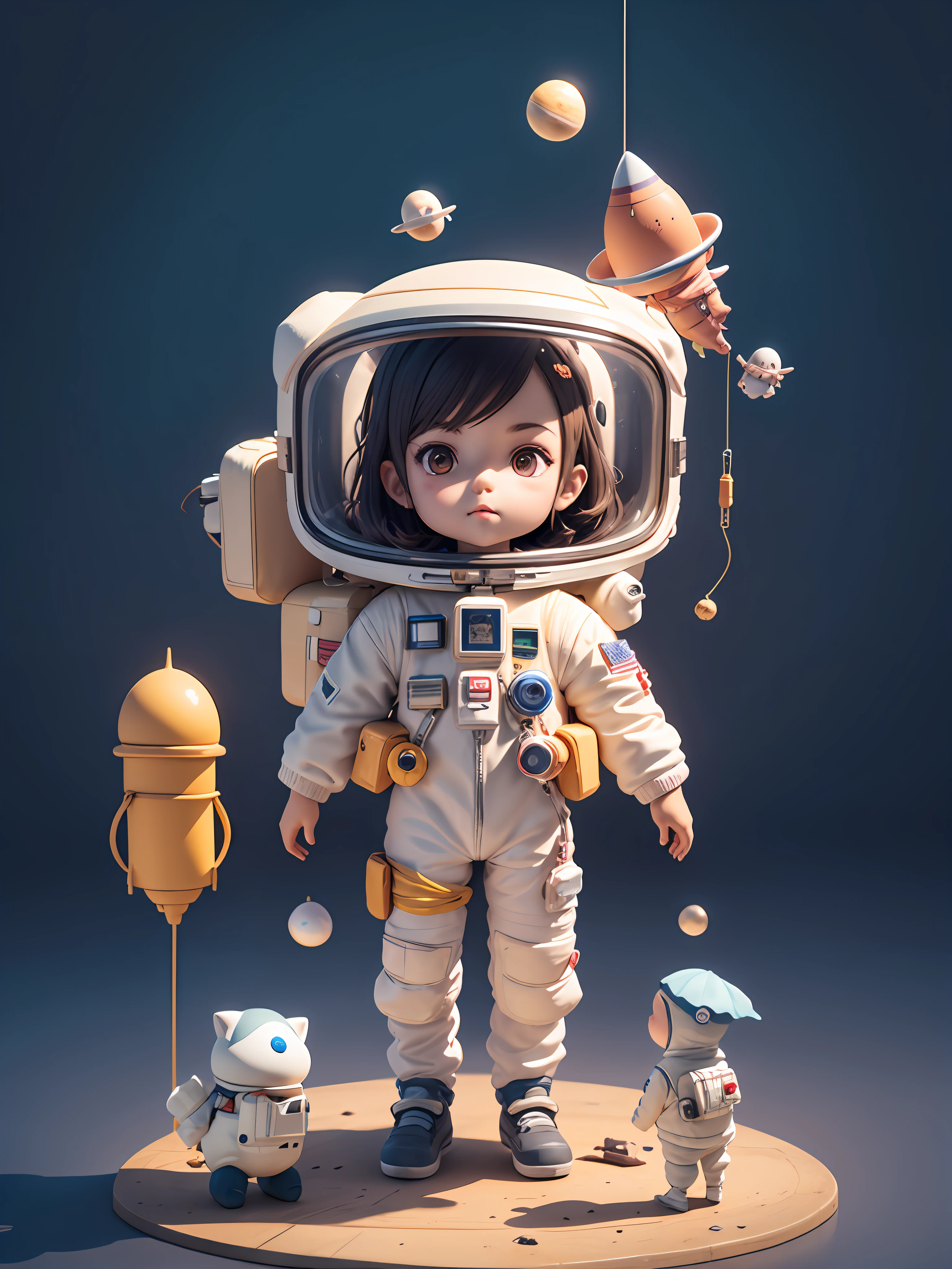 There is a little doll, cute 3d rendering, little astronaut looking up, portrait anime space cadet boy, cute 3d anime boy rendering, cute detailed digital art, male explorer mini cute boy, 3d rendering stylized, 3d rendered character art 8k, cute digital painting, anime style 3d, super detailed rendering