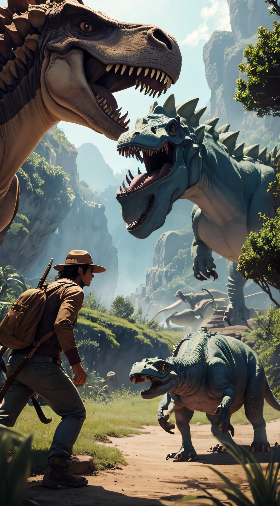 Imagine the emotions and thoughts racing through Diego's mind as he encounters the dinosaurs."