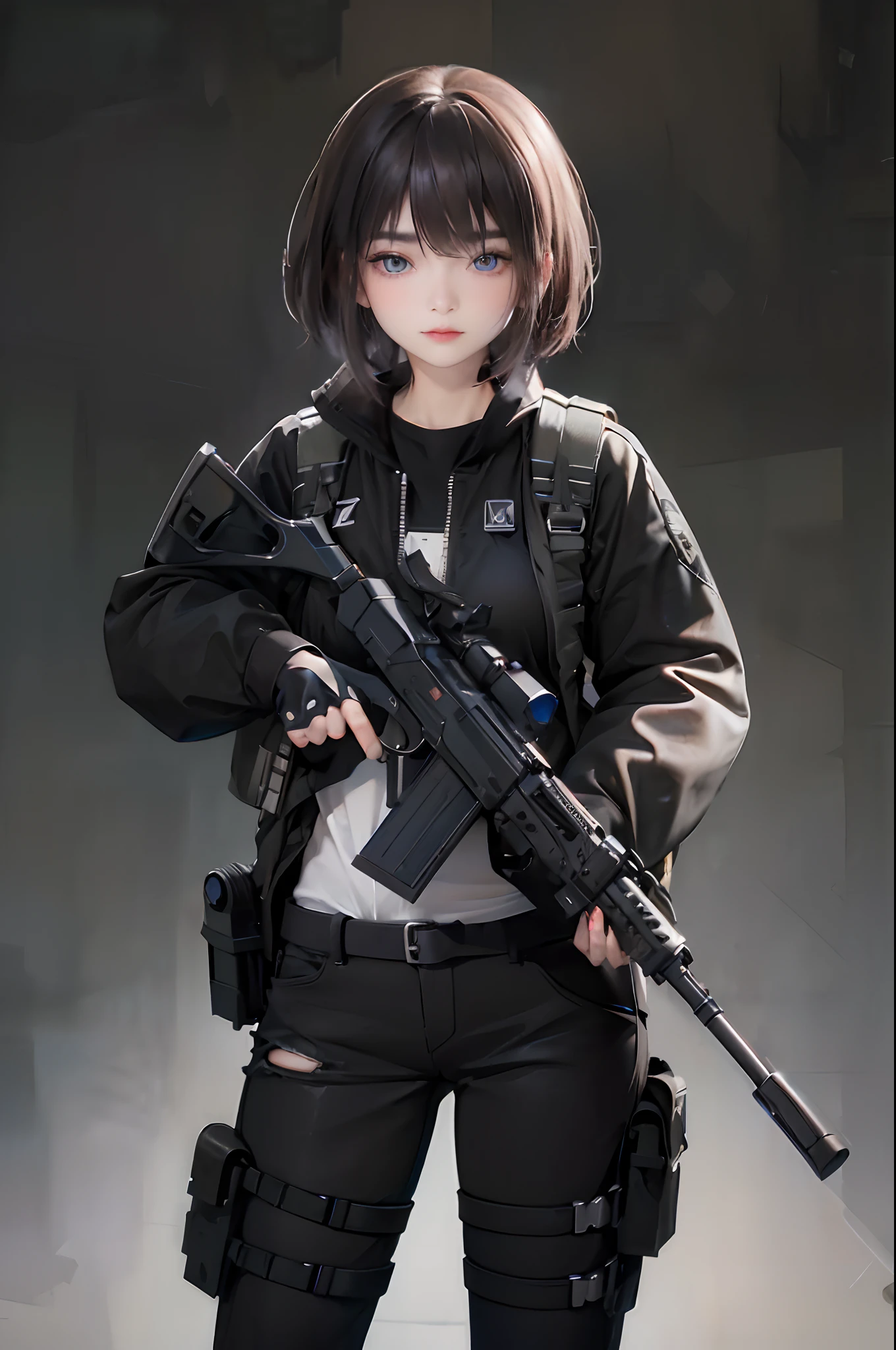 ((top-quality)), (((​masterpiece)), (detaileds: 1.4), 3D, Beautiful Cyberpunk Woman Image, bob cuts, Broken black tights, leather clothes, Electromechanical, nffsw(HighDynamicRange), Ray traching, NVIDIA RTX, Hyper-Resolution, Unreal 5, Sub-surface scattering, PBR Texture, Postprocess, Anisotropy Filtering, depth of fields, Maximum sharpness and acutance, Multilayer Texture, Albedo and Highlight Maps, Surface Coloring, Accurate simulation of light-material interactions, perfectly proportions、octane renderings、two tone lighting、Large aperture、Low ISO、White Balance、thirds rule、8K Raw、​masterpiece、top-quality、(8k extremely detailed CG unit wallpaper)(top-quality)、(The best illustrations)、(Best Shadows), innocent blue eyes, long hair, big titt