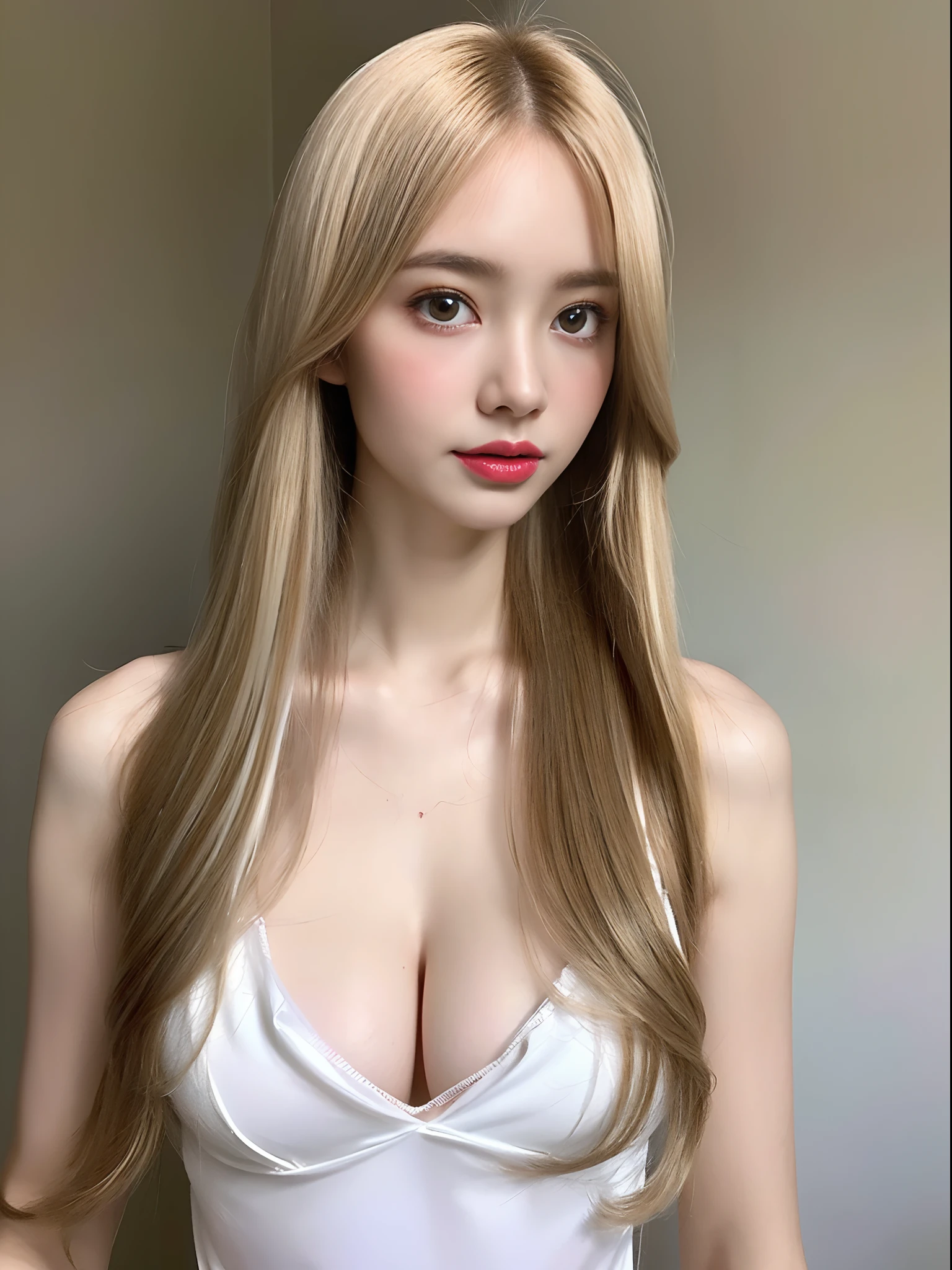 1 persons、gals、Beautie、Semi-long blonde hair、Beautiful Large Breasts、A slender、Toned waist、Babydoll with bare skin(See-through fabric)、Puffy nipple  、Model for 1 person、