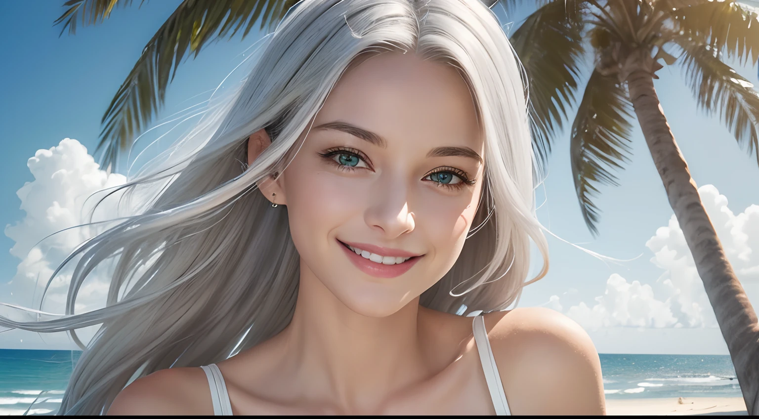 masterpiece, (hyper Detailed Best Quality:1.4), Realistic, Hi-fashion portrait, A dancer who expresses light and darkness, (1 girl, beautiful woman:1.2), (all body shot, fashion model:1.2), BREAK beautiful young, small head, BREAK Detailed all body, Detailed body line, Detailed chest and breasts line, Detailed buttocks, Detailed legs, (Perfect balance between left and right, large breasts, impossible clothes, large buttocks), (very slim waist:1.2), (beautiful Muscular legs, beautiful foot:1.2), White and beautiful Silky skin, small head, (wide angle:1.2), (all body shot from below:1.2), BREAK Detailed all body wear, (high-tech futuristic bodysuit:1.4), (white bodysuit with metallic accents:1.3), (high-cut leg openings:1.3), (layered over white short shorts:1.4), (silver metallic accessories:1.3), (chunky futuristic platform high-top sneakers:1.4), (silver visor sunglasses:1.3), (silver statement earrings:1.3), (stacked silver bracelets:1.2), (silver choker necklace:1.2), (futuristic silver belt with dangling charms:1.3), (white holographic backpack:1.3), (glowing LED accents:1.3), BREAK small head, Detailed face, cute and Pretty slim face, Duck mouth, perfect beautiful Tooth, arranged gray hair, shiny eyes, Light-colored eyes, Happy, looking viewer, BREAK (in a concrete, Realistic black Shadow, Realistic white lightning:1.2),