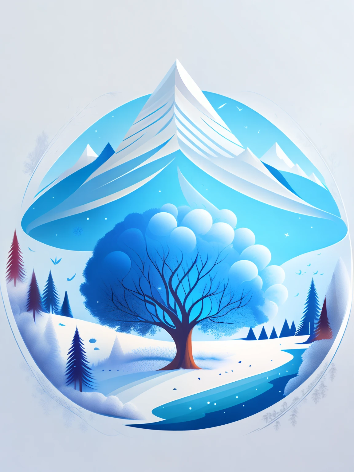 a spruice tree in a winter landscape, tshirt design, rzminjourney, vector-art