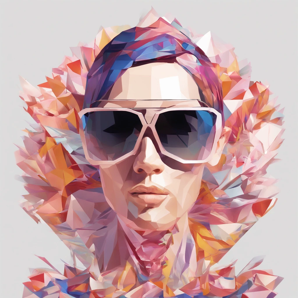 Alinhamento perfeito, Monge de areia na jaqueta，vasos de cristal，Rosa flor, wearing sunglasses, alegria, Standing position, beleza abstrata, Centrado, looking at the camera, Facing the camera, nearing perfection, Dynamic, altamente detalhado, liso, foco nítido, 8k, high-definition resolution, illustration, arte de Carne Griffiths e Wadim Kashin, fundo branco
