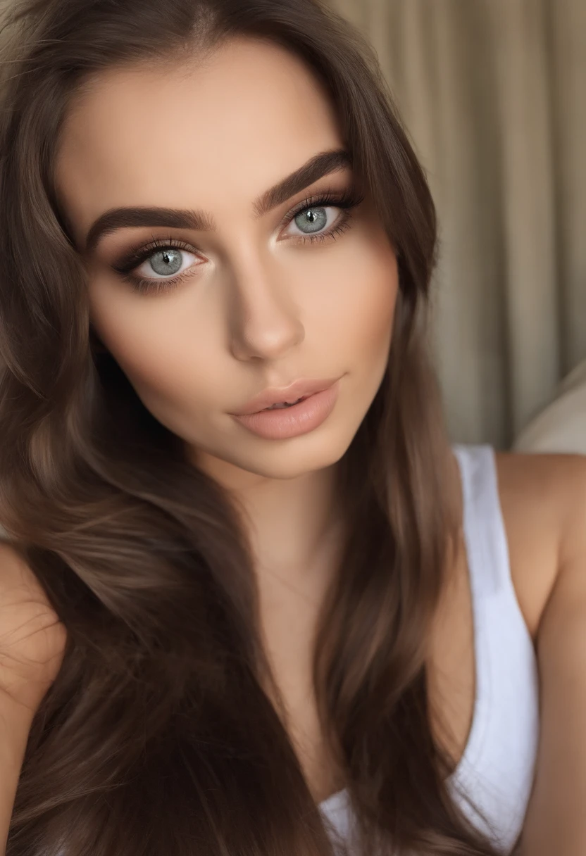 Arafed mujer con sin ropa, Chica sexy con ojos marrones, Retrato Sophie Mudd, brown hair and large eyes, selfie de una mujer joven, Ojos del dormitorio, Violeta Myers, sin maquillaje, Maquillaje natural, staring up to the camera, cara con artgram, maquillaje sutil, Impresionante foto de cuerpo completo, En la piscina, escote