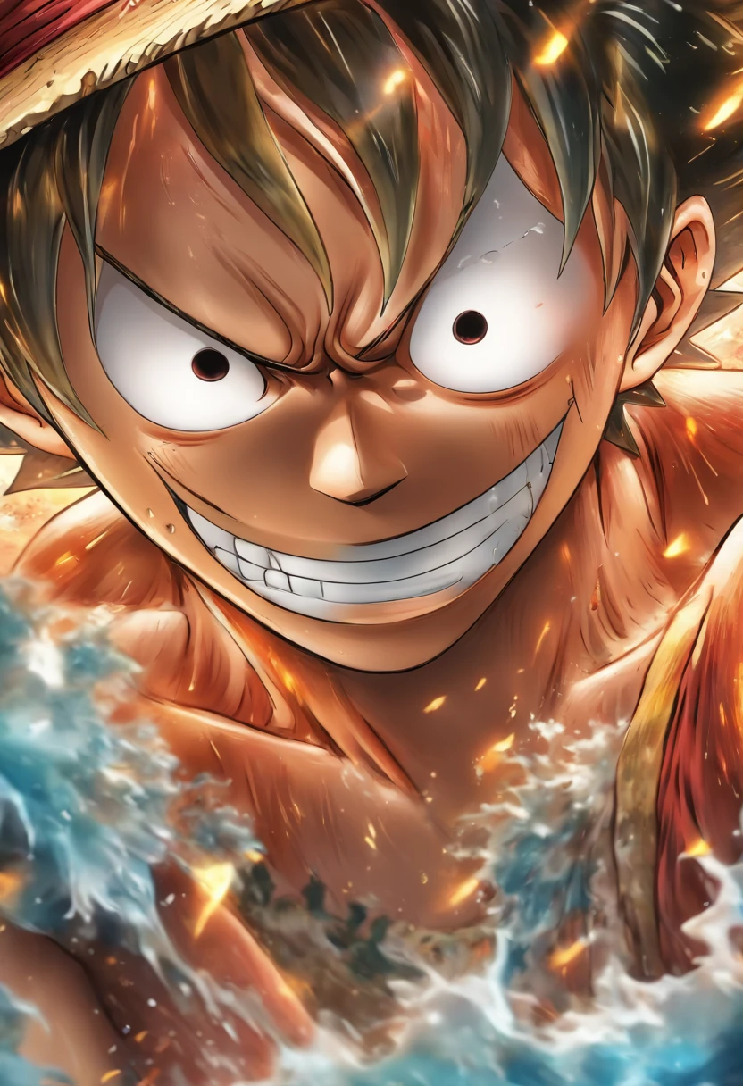 Top quality, Masterpiece, high resolution, 8K, anime style boy,One Piece Luffy , detailed line art, Digital enhancement, Close up, Anime core, Flowing fabric,rot,torogao,Various expressions,Tears