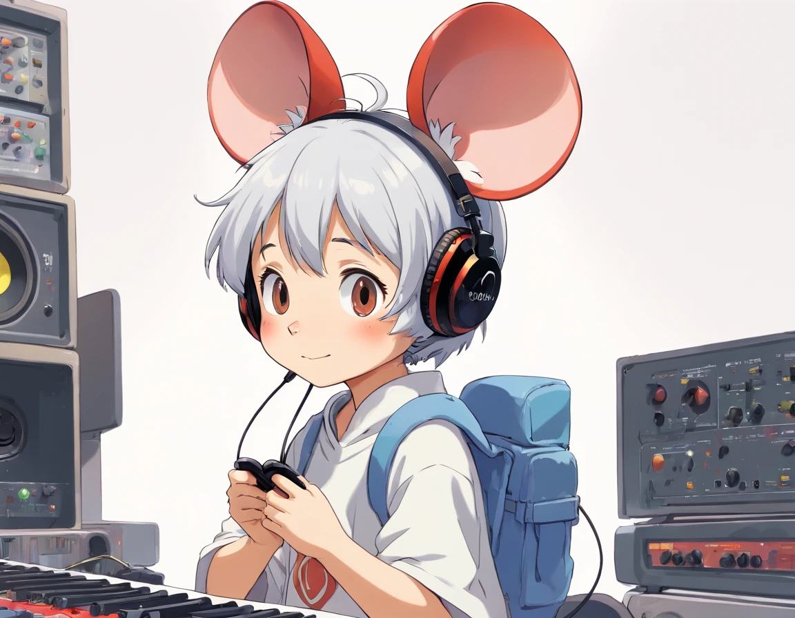 Mouse wearing headphones charicature white backgrounid