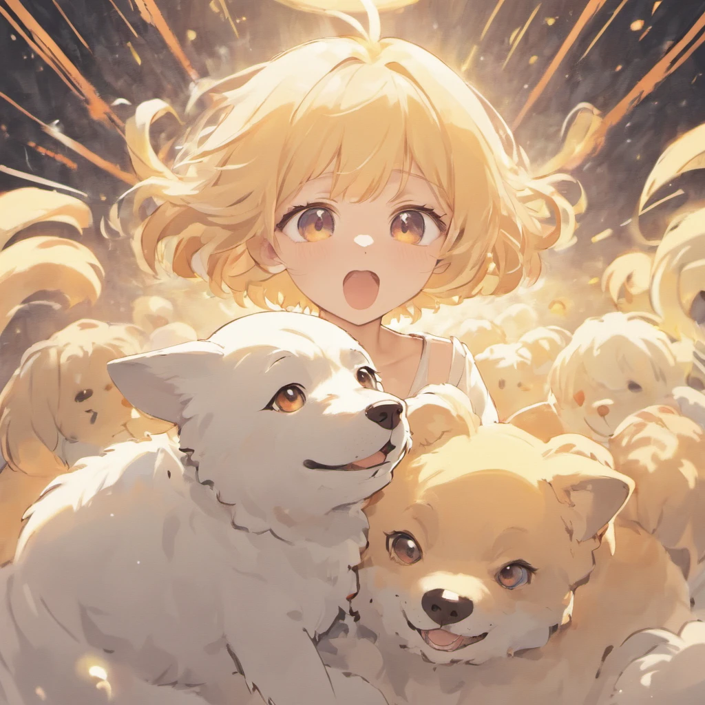White hairs、One puppy、fluffy fur、White puppy、Vigorous、Puppy who loves anime、,, furry animal,Maltipoo puppy、Jumping、Golden Retriever Puppies、