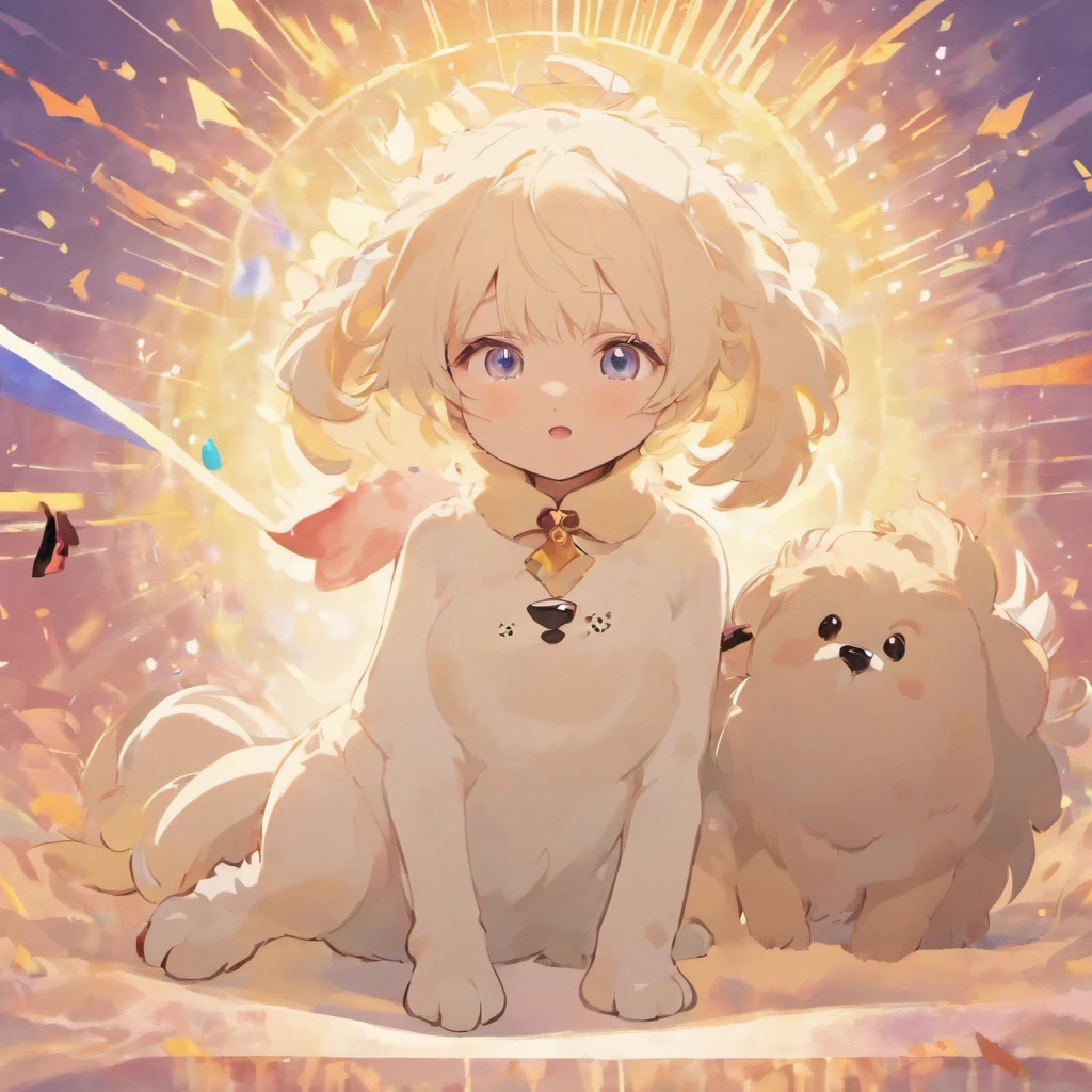 White hairs、One puppy、fluffy fur、White puppy、Vigorous、Puppy who loves anime、,, furry animal,Maltipoo puppy、Jumping、Golden Retriever Puppies、