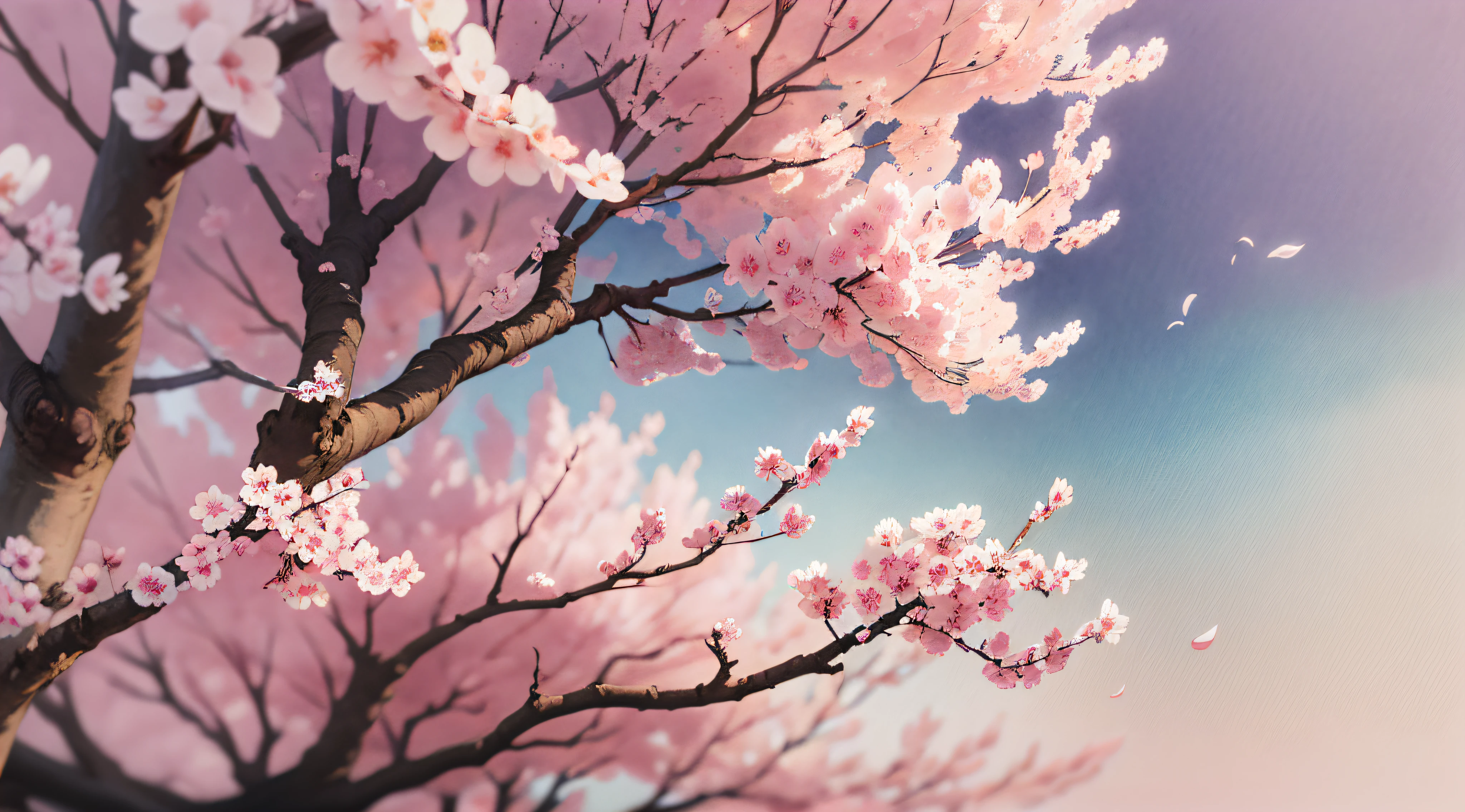 ​masterpiece、top-quality、An ultra-high picture quality、4K picture quality、super precision、watercolor paiting、Illustration of cherry blossoms in full bloom、large tree、beautiful gradients、Background blur