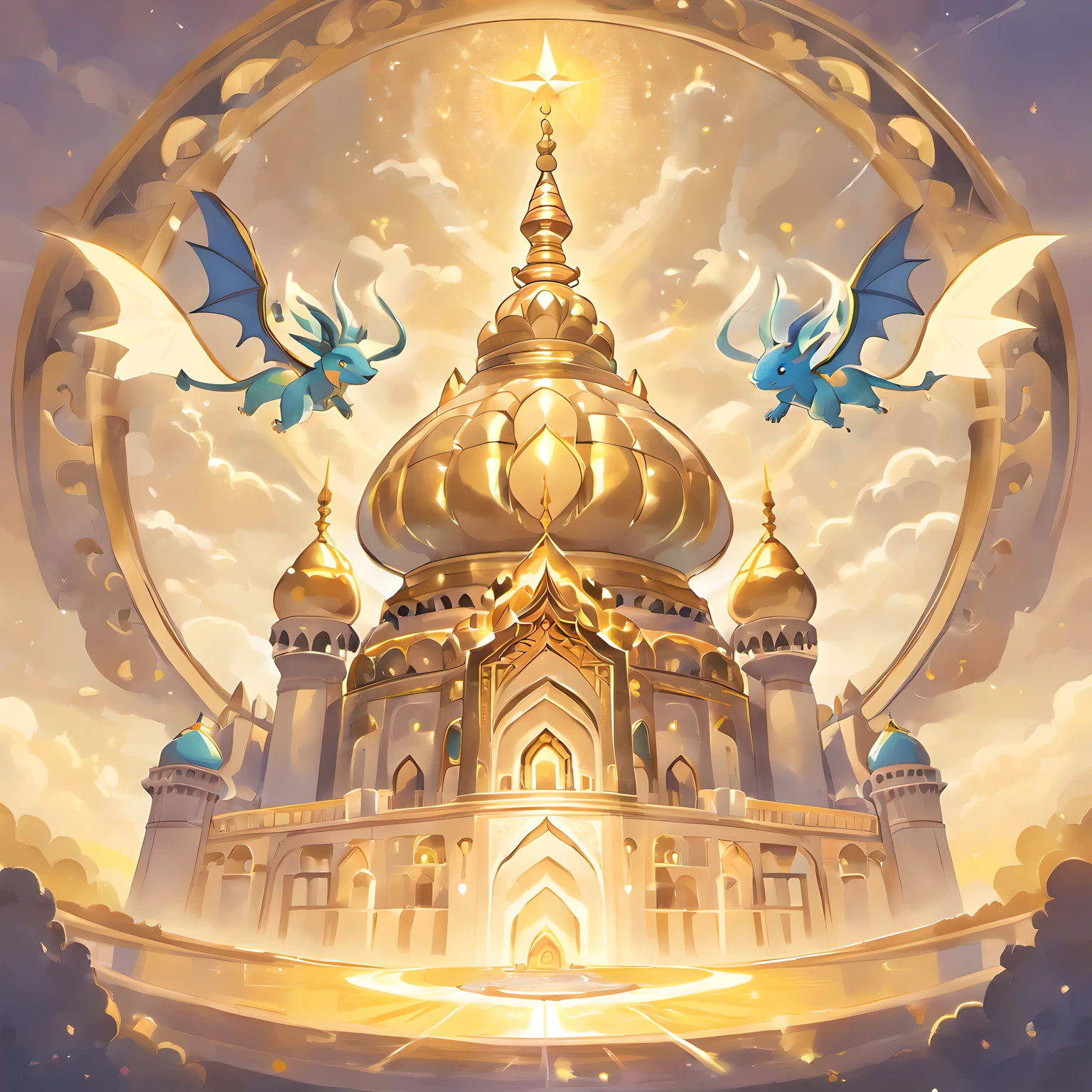 Taj Mahal、Taj Mahal in the fantasy world、The golden Taj Mahal、In the sky、Dragon is flying、