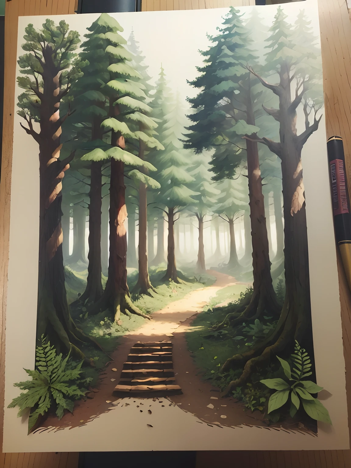 (((masterpiece))),best quality, illustration, forest trail, paper_cut,