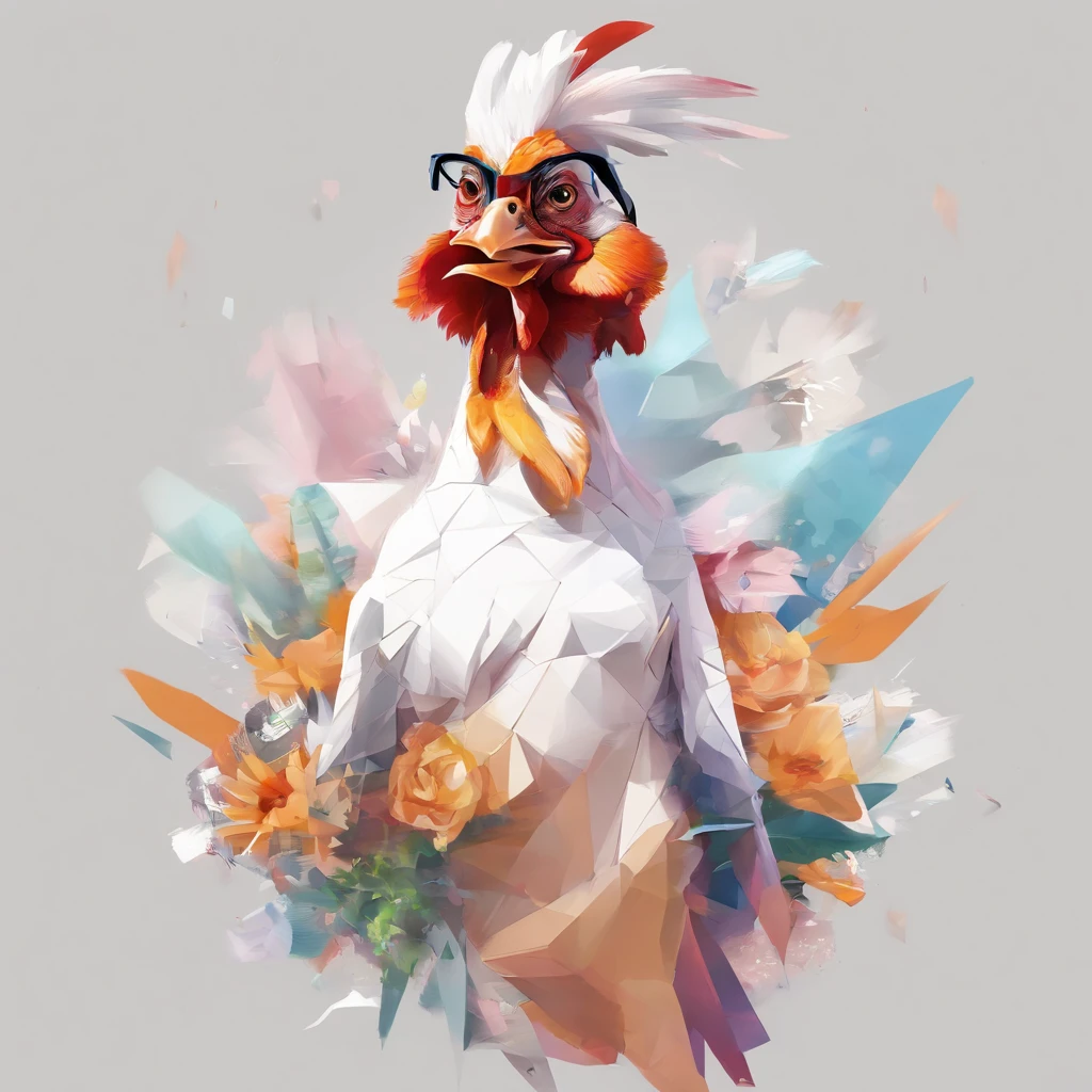 The face is a chicken、The head is a chicken、sexy underwear、flying though the air、((From the neck down is a human female))、((Chicken Man with only the head))、body builder、pop music、colourfull、full body Esbian、The head is a chicken bird human、body builder、Dynamism、Powerful、It's an image that surprises everyone.........、Perfect alignment, Jacket Chicken Human Cute Head,Crystal Vase,Rose flower, Wearing sunglasses, cheerfulness, Standing position, Abstract beauty, Centered, Looking at the camera, Facing the camera, Approaching perfection, Dynamic, Highly detailed, Smooth, Sharp Focus, 8K, hight resolution, Illustration, art by carne griffiths and wadim kashin, White background、Bewitching、Nasty、Full Body Angle、Chest、open-shirt