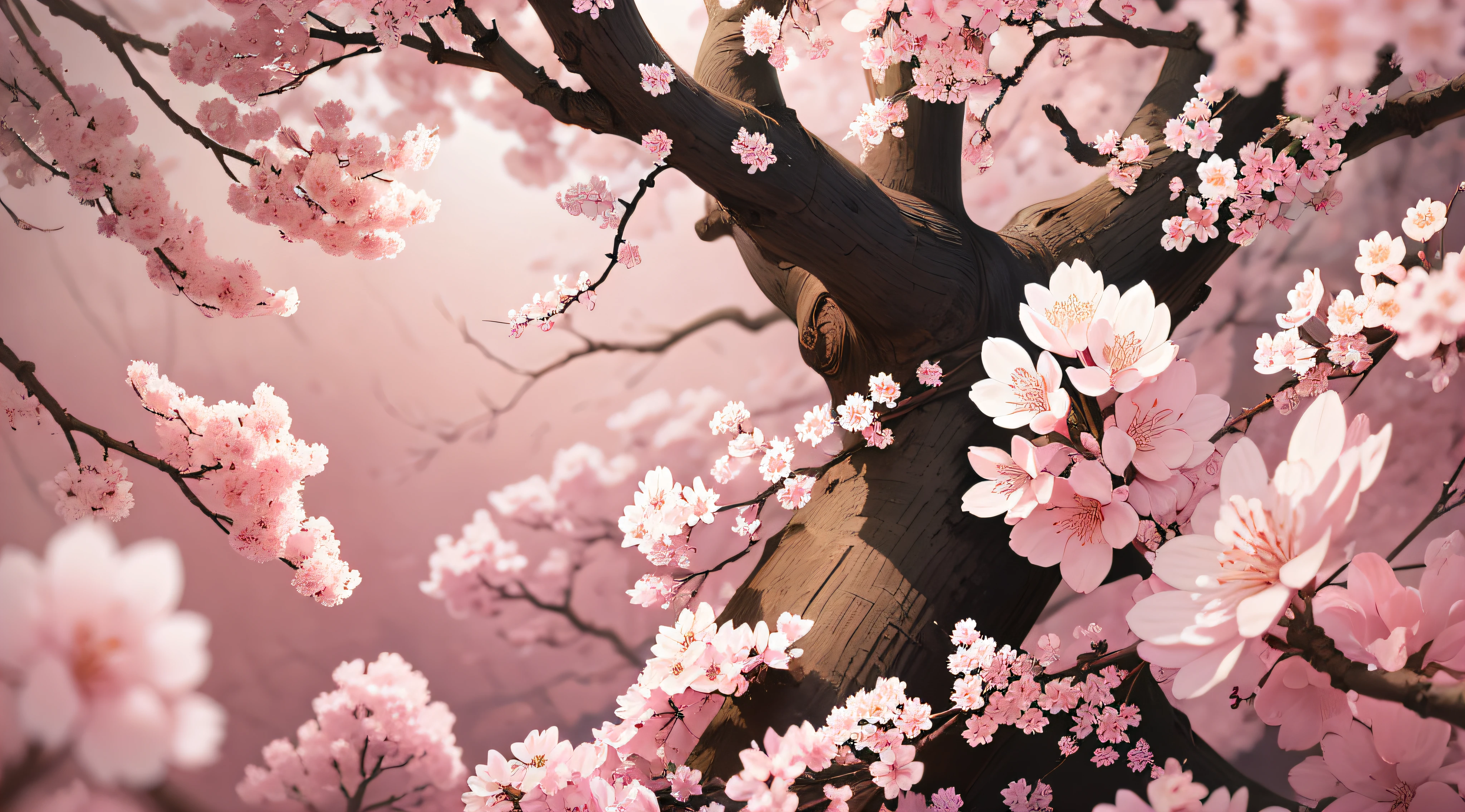 ukiyoe painting、​masterpiece、top-quality、An ultra-high picture quality、4K picture quality、super precision、Illustration of cherry blossoms in full bloom、large tree、beautiful gradients、Background blur