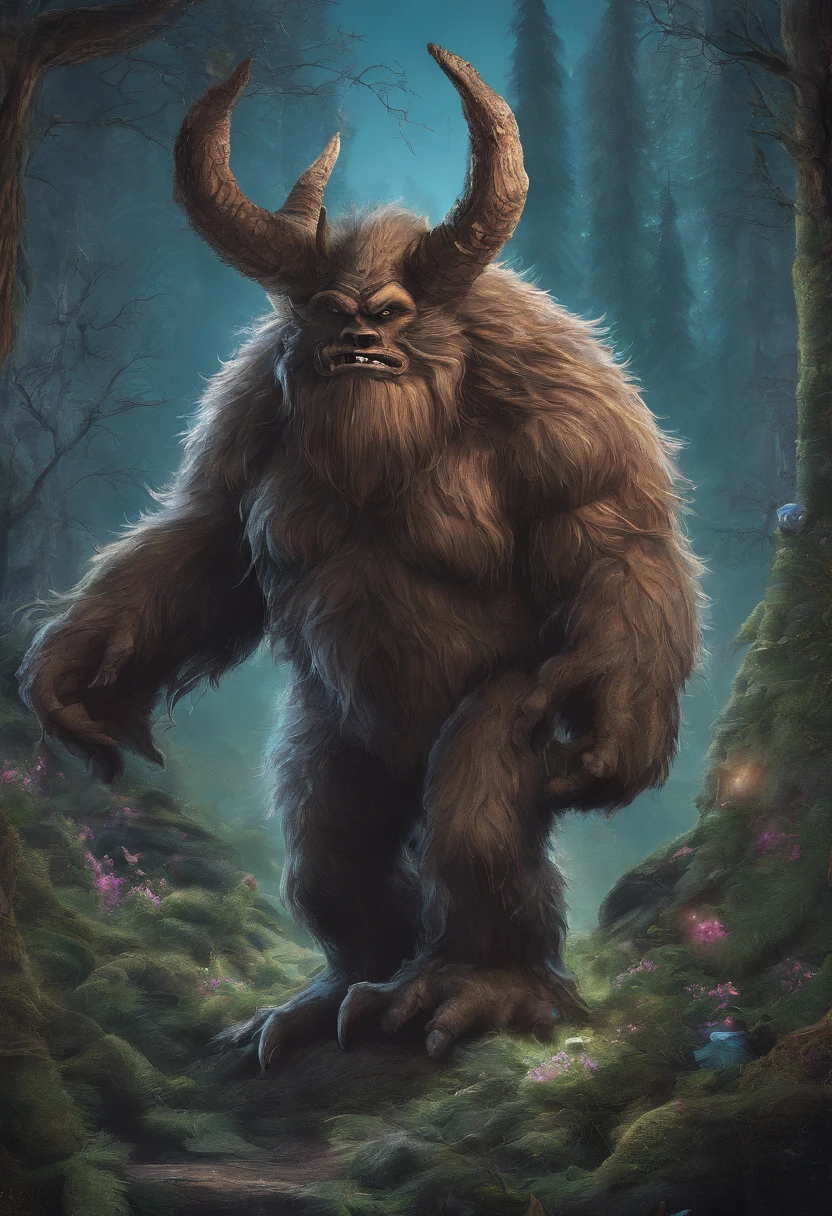 a cartoon of a bigfoot monster with horns and horns, werewolf?, stunning sasquatch, sasquatch, realistic creature concept, angry sasquatch, bigfoot, ominous creature hiding detailed, furry friendly monster, stupid idiot cryptid, werewolf man, ( sasquatch, werewolf, humanoid creature, scary creature, anthropomorphic creature, wendigo