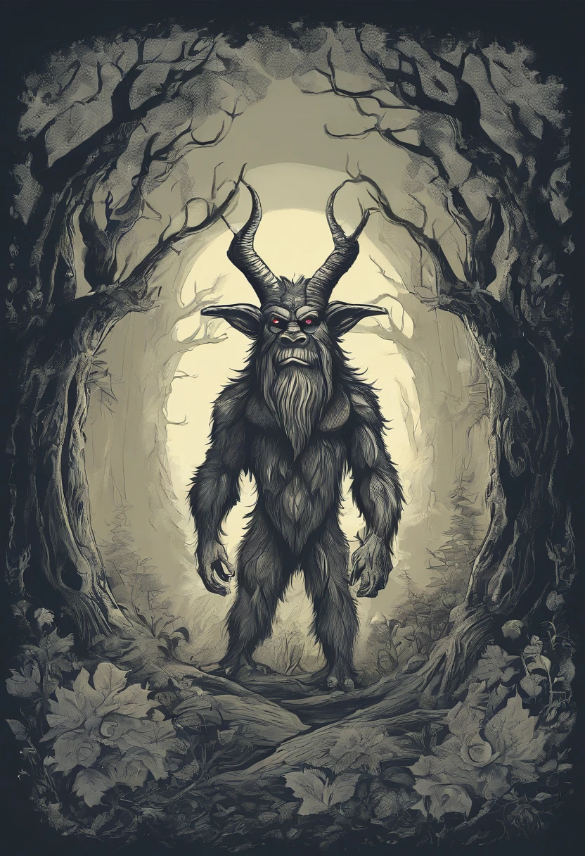 a cartoon of a bigfoot monster with horns and horns, concept art inspired by Kōno Michisei, shutterstock, furry art, werewolf?, stunning sasquatch, sasquatch, realistic creature concept, angry sasquatch, bigfoot, ominous creature hiding detailed, furry friendly monster, stupid idiot cryptid, werewolf man, ( sasquatch, werewolf