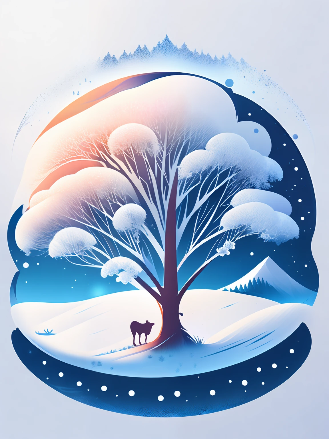 a spruice tree in a winter landscape, tshirt design, rzminjourney, vector-art