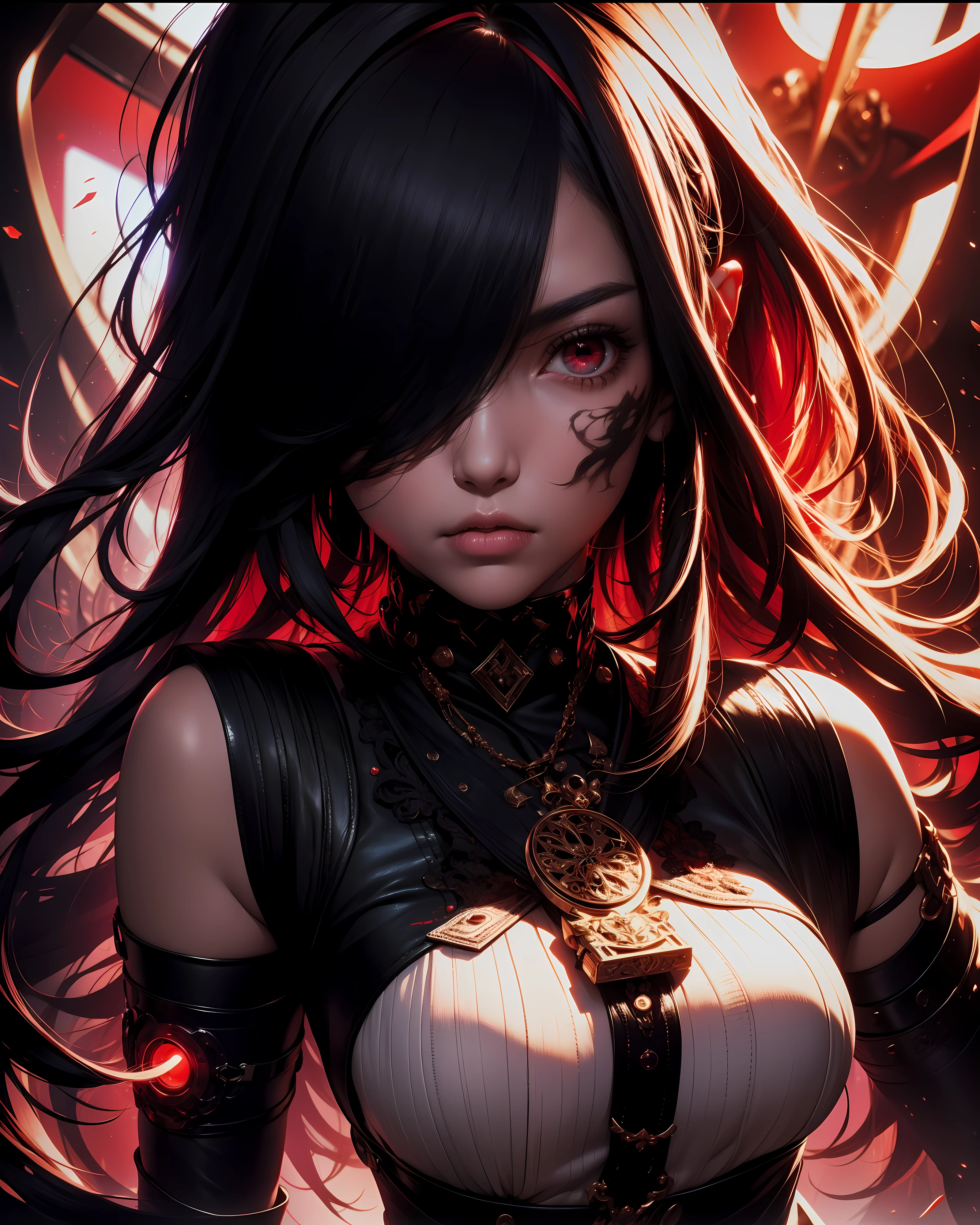 girl, vampire girl, evil look, sexi, fangs, vampire royal dress, facepaint, bodypaint, bloody, red glowing eyes, combat stance,  dark aura, menacing, psychotic, highly detailed, vibrant appearance, creative behavior, imaginative, sensual, spontaneous, highest quality, skin texture, intricate details, (cinematic lighting), RAW photo, 8k, masterpiece,best quality,ultra-detailed,very detailed illustrations,extremely detailed,intricate details,highres,super complex details,extremely detailed 8k cg wallpaper,