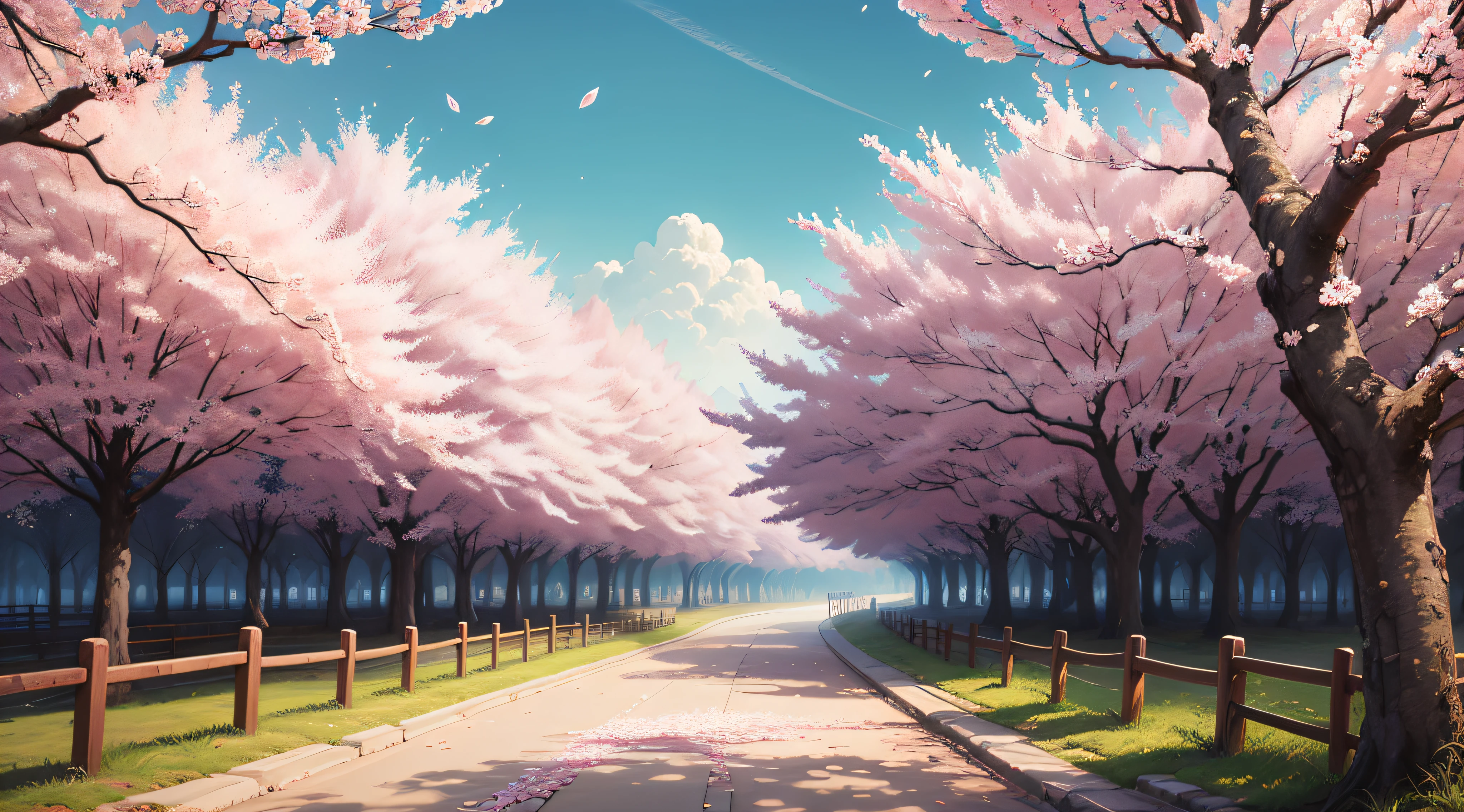 ukiyoe painting、Katsumi set、masterpiece、top-quality、An ultra-high picture quality、4K picture quality、super precision、Illustration of cherry blossoms in full bloom、large tree、beautiful gradients、Background blur