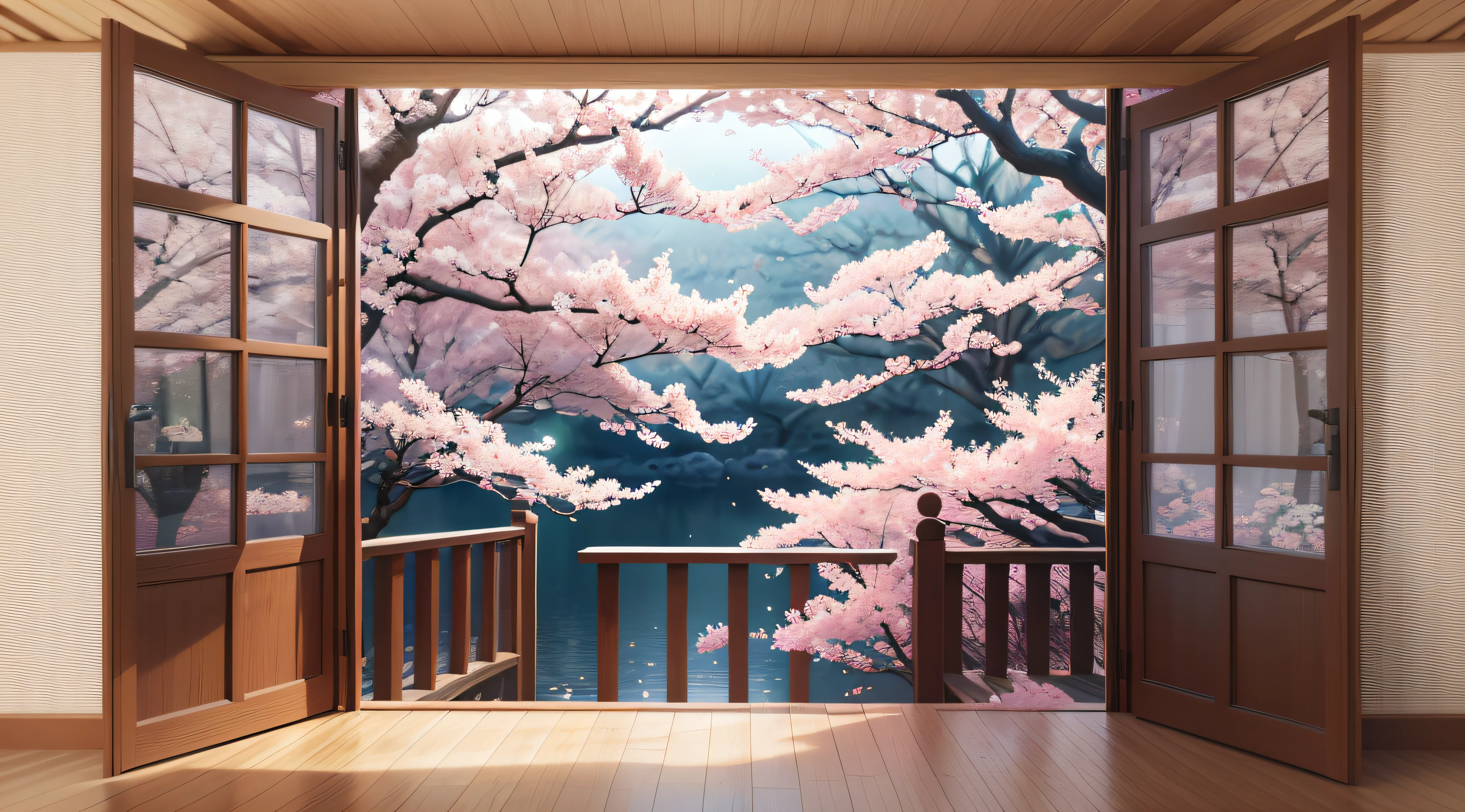 ukiyoe painting、Katsumi set、masterpiece、top-quality、An ultra-high picture quality、4K picture quality、super precision、Illustration of cherry blossoms in full bloom、large tree、beautiful gradients、Background blur