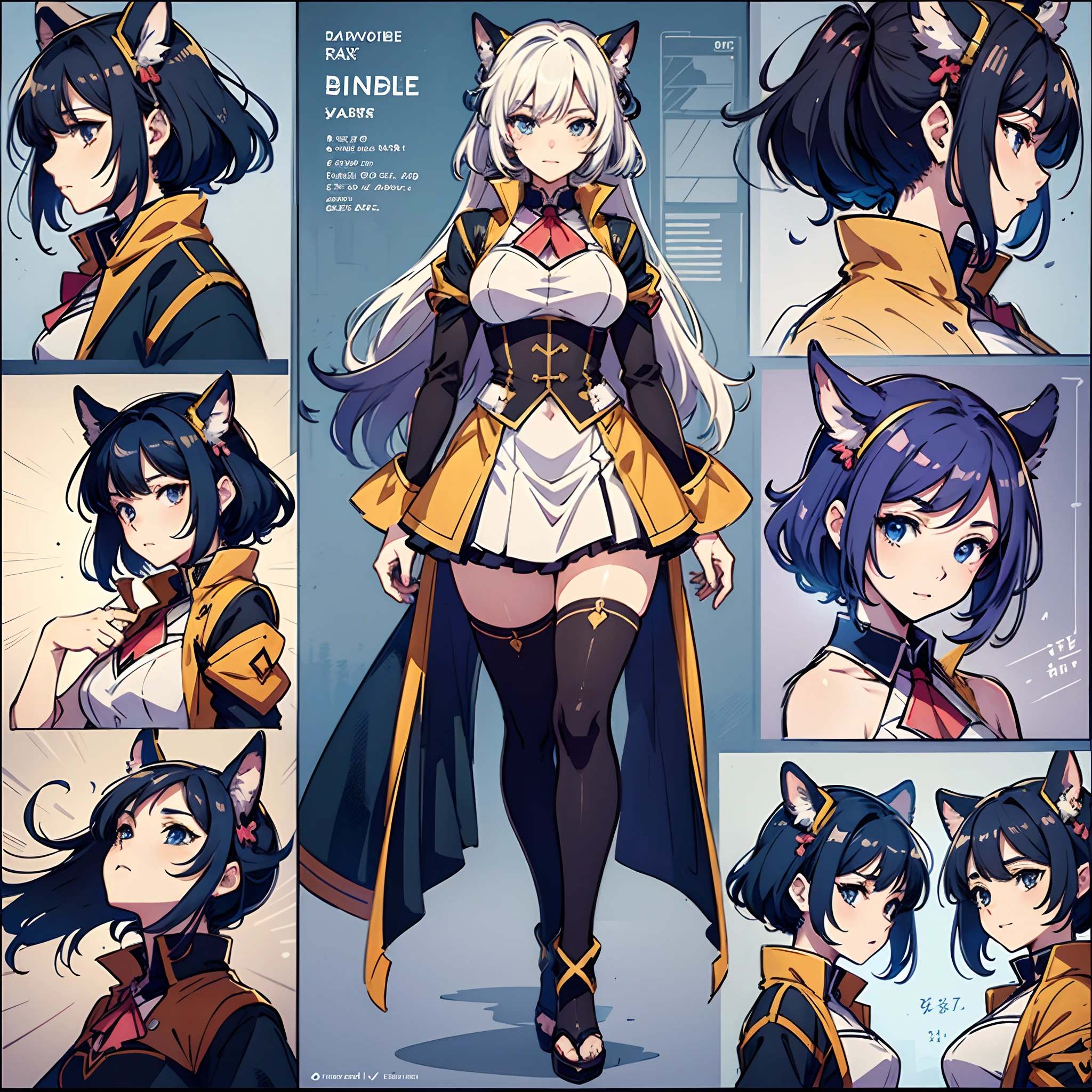 anime - style image of a character with a variety of hair and accessories, anime set style, anime character reference sheet, fantasy uniform, flat anime style, anime full body illustration, full_body!!, complete detailed body, extra detailed body, anime vtuber full body model, soft anime illustration, anime style character, clean detailed anime style,