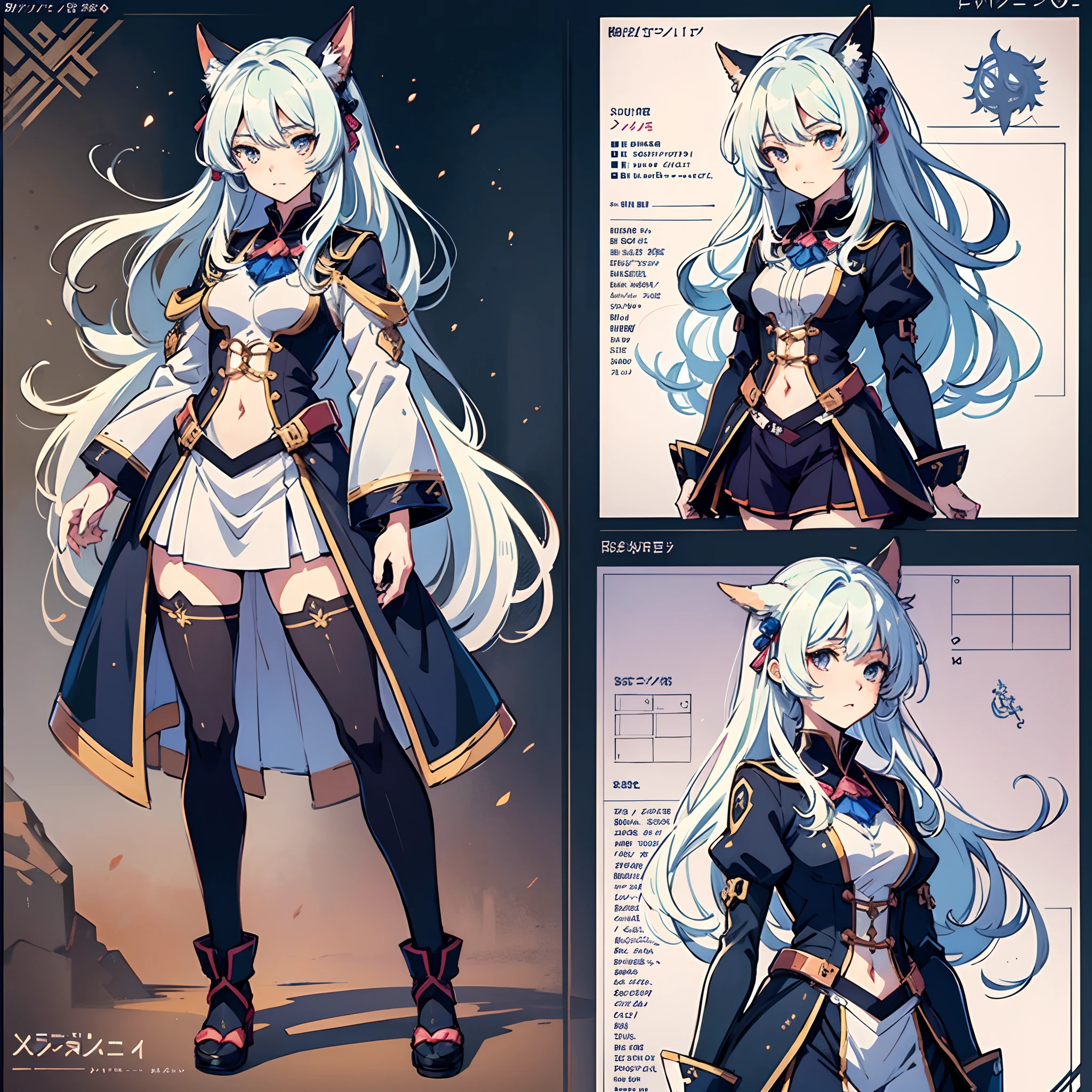 anime - style image of a character with a variety of hair and accessories, anime set style, anime character reference sheet, fantasy uniform, flat anime style, anime full body illustration, full_body!!, complete detailed body, extra detailed body, anime vtuber full body model, soft anime illustration, anime style character, clean detailed anime style,