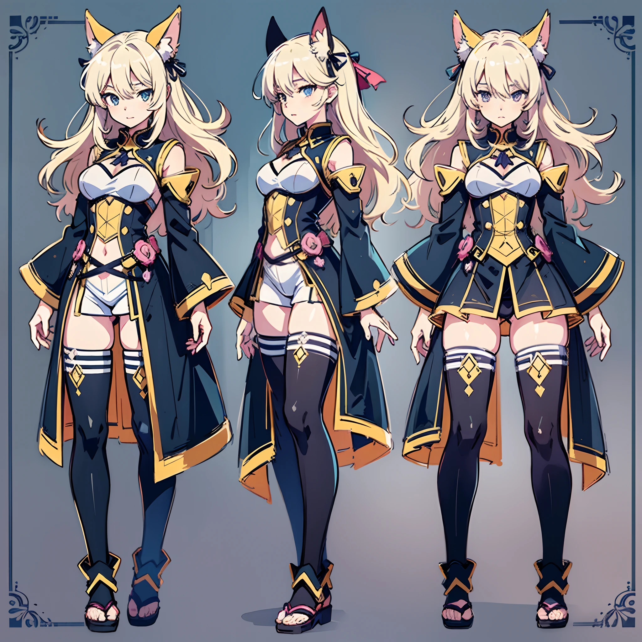 anime - style image of a character with a variety of hair and accessories, anime set style, anime character reference sheet, fantasy uniform, flat anime style, anime full body illustration, full_body!!, complete detailed body, extra detailed body, anime vtuber full body model, soft anime illustration, anime style character, clean detailed anime style,